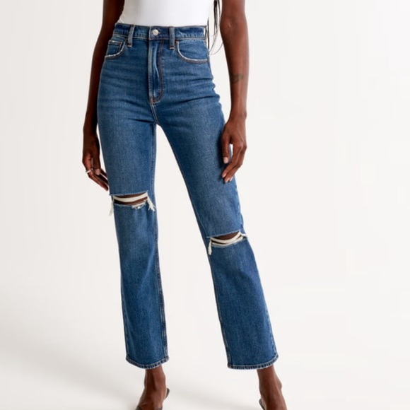 Abercrombie & Fitch Ankle Straight Ultra High Rise Destroyed Jeans 6 - Picture 1 of 7